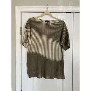 Lafayette 148 Beige Rib Knit Short Sleeve Sweater Ombré Stripe Women Medium